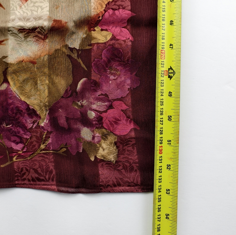 Lauren Ralph Lauren Floral Silk Skinny Scarf Twilly Burgundy Pink Gold 53x12 - Picture 5 of 7